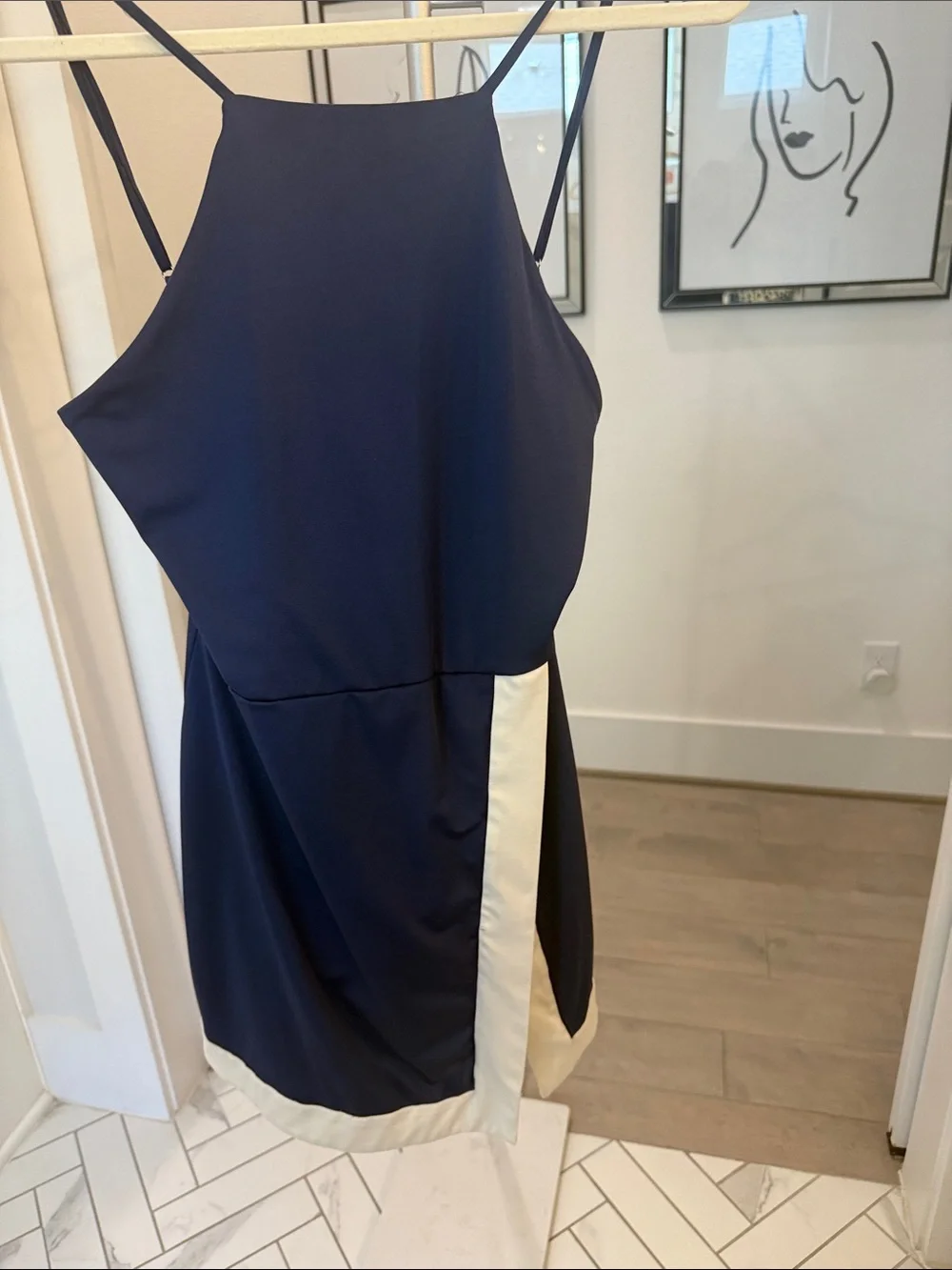 STAUD Navy Blue Mini Dress with White Contrast Trim - Picture 2 of 3